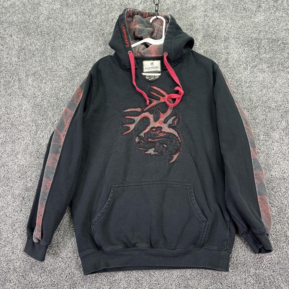 Legendary Whitetails Hoodie Mens Medium Black Fleece Pullover Deer Hunting